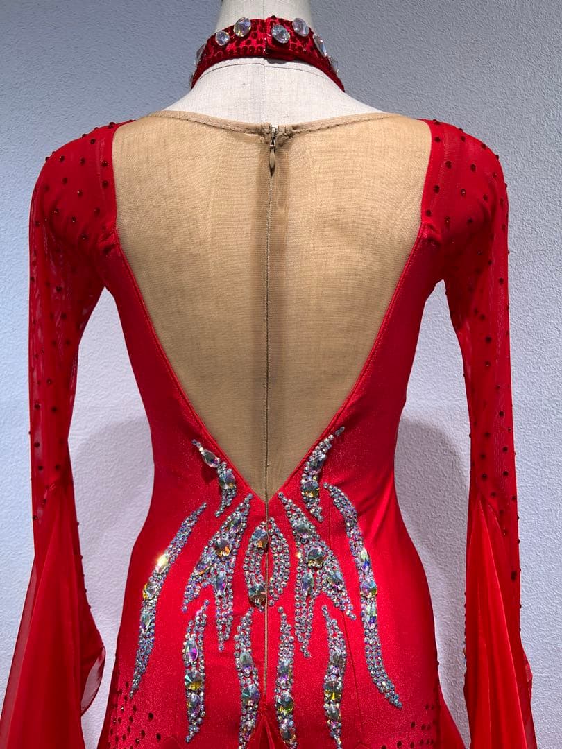 【超美品】社交ダンスドレス Red 赤 小さめM