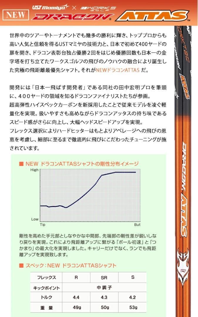 【新品】高反発ドライバー　ダイナミクスプレステージ　ドラコンATTASシャフト