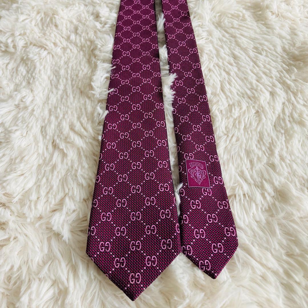タイラGUCCI グッチ GGロゴ ネクタイ パープル シルク イタリア製