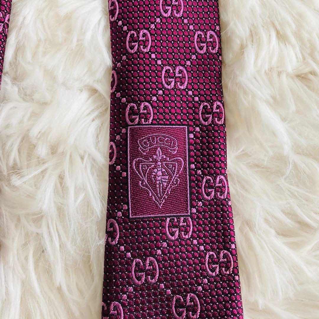 タイラGUCCI グッチ GGロゴ ネクタイ パープル シルク イタリア製