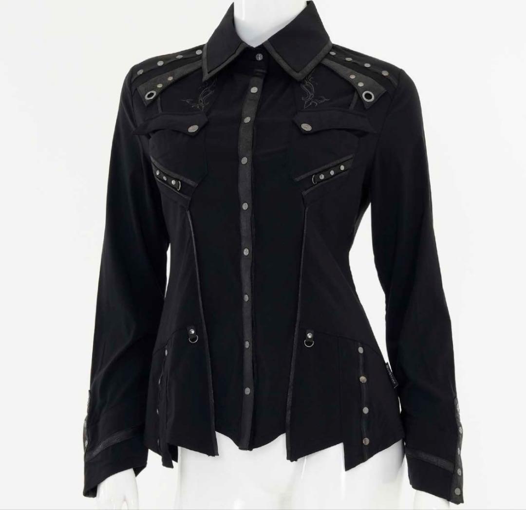 美品 オッズクローチェ 刺繍 スタッズ シャツ 十字架ボタン ゴシック y2k