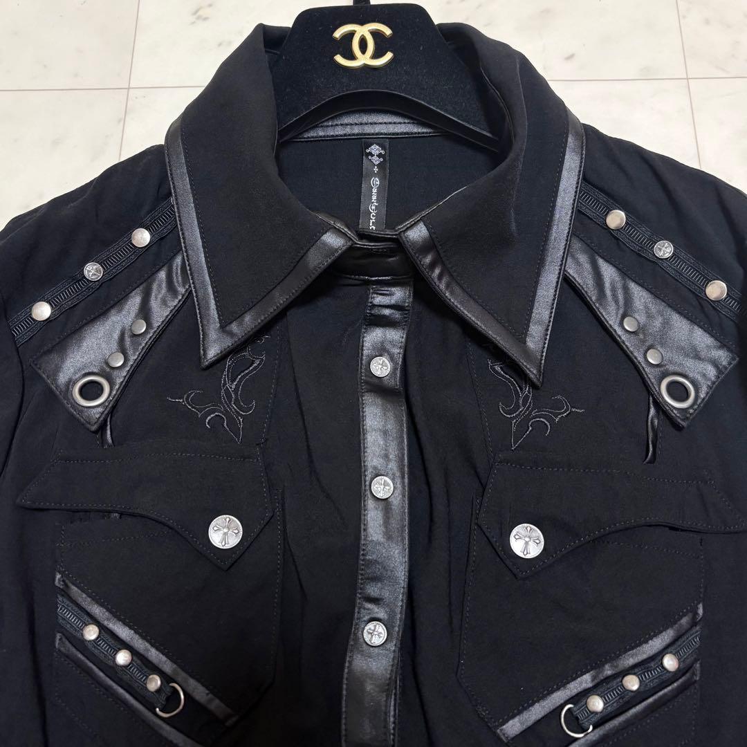 美品 オッズクローチェ 刺繍 スタッズ シャツ 十字架ボタン ゴシック y2k