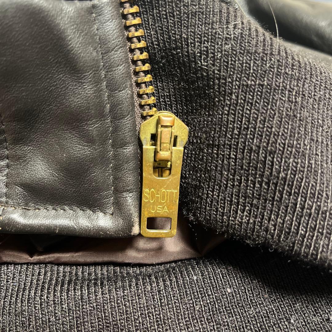 SCHOTT MA1タイプ　ブラック茶芯レザーボンバージャケット サイズ40