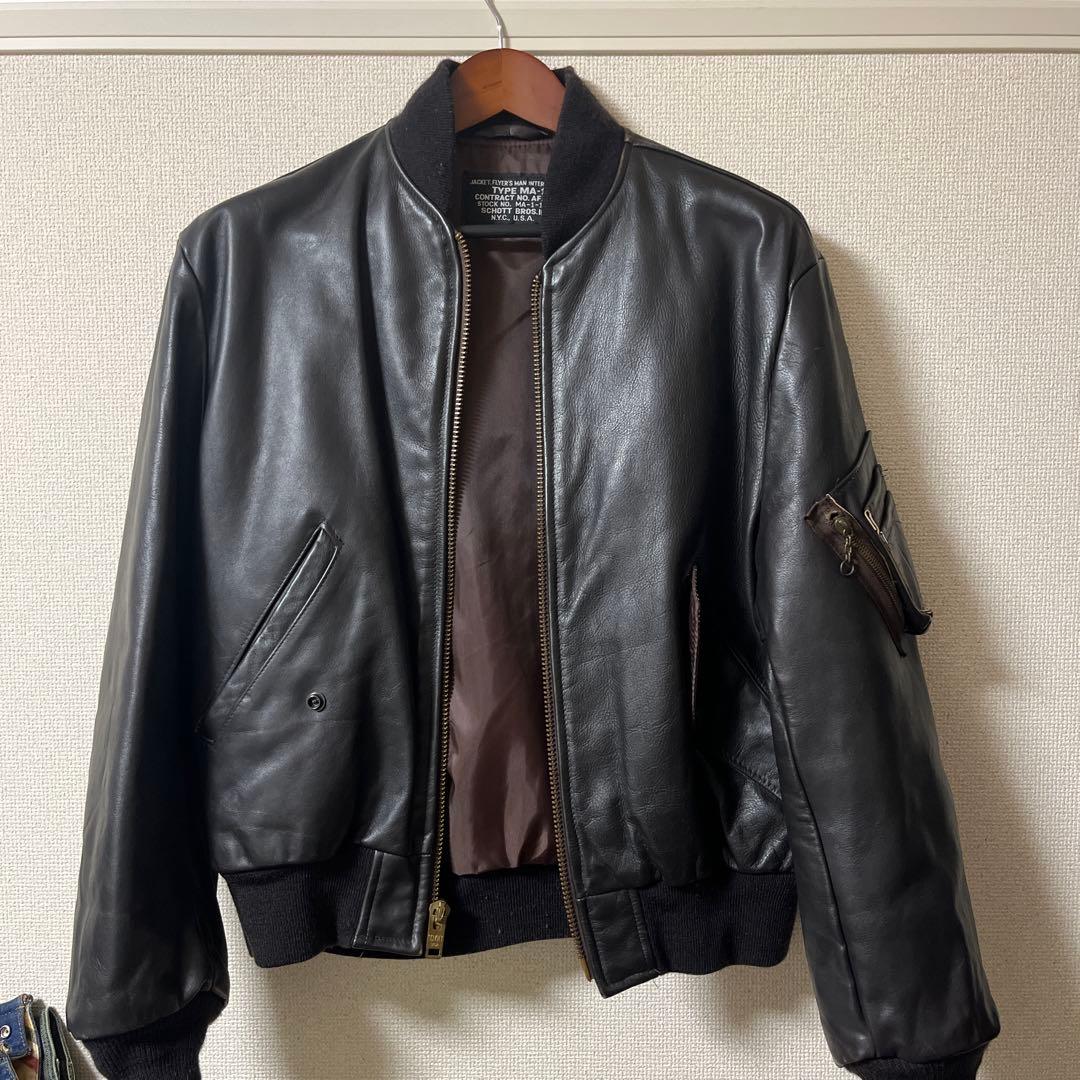 SCHOTT MA1タイプ　ブラック茶芯レザーボンバージャケット サイズ40
