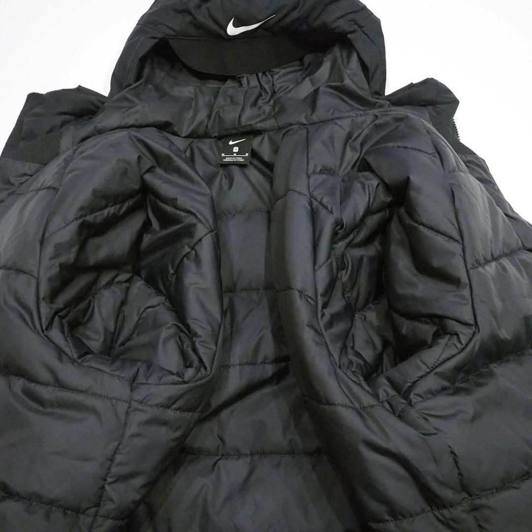 【良品】NIKE ベンチコート フード付き ワンポイントロゴ ブラック Мサイズ