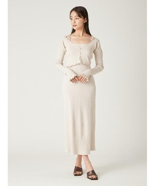 FRAY I.D　クリーム色 リブ編み ニットワンピース 長袖　セットアップ　F