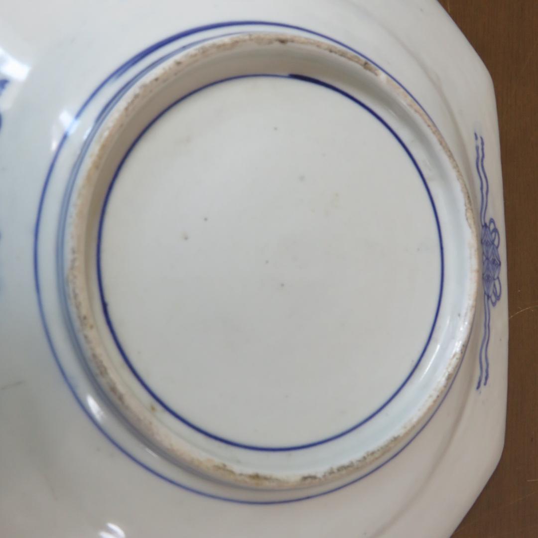 印判 変形八角皿 角皿 変形皿 明治 大正 鶴 松 波 龍 宝