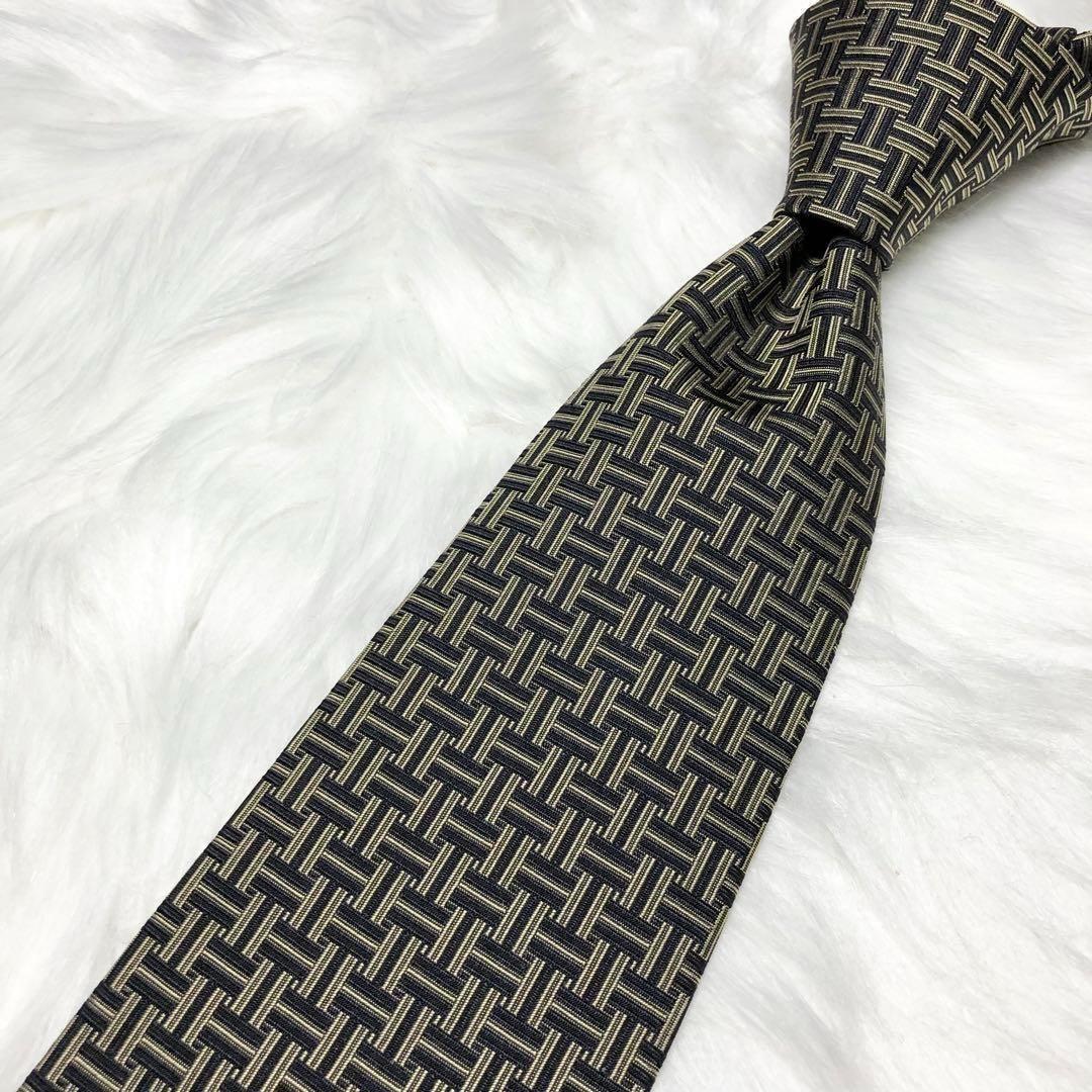ア様用★HERMES エルメス ネクタイ H柄 H織 ブラック カーキ ファソネ