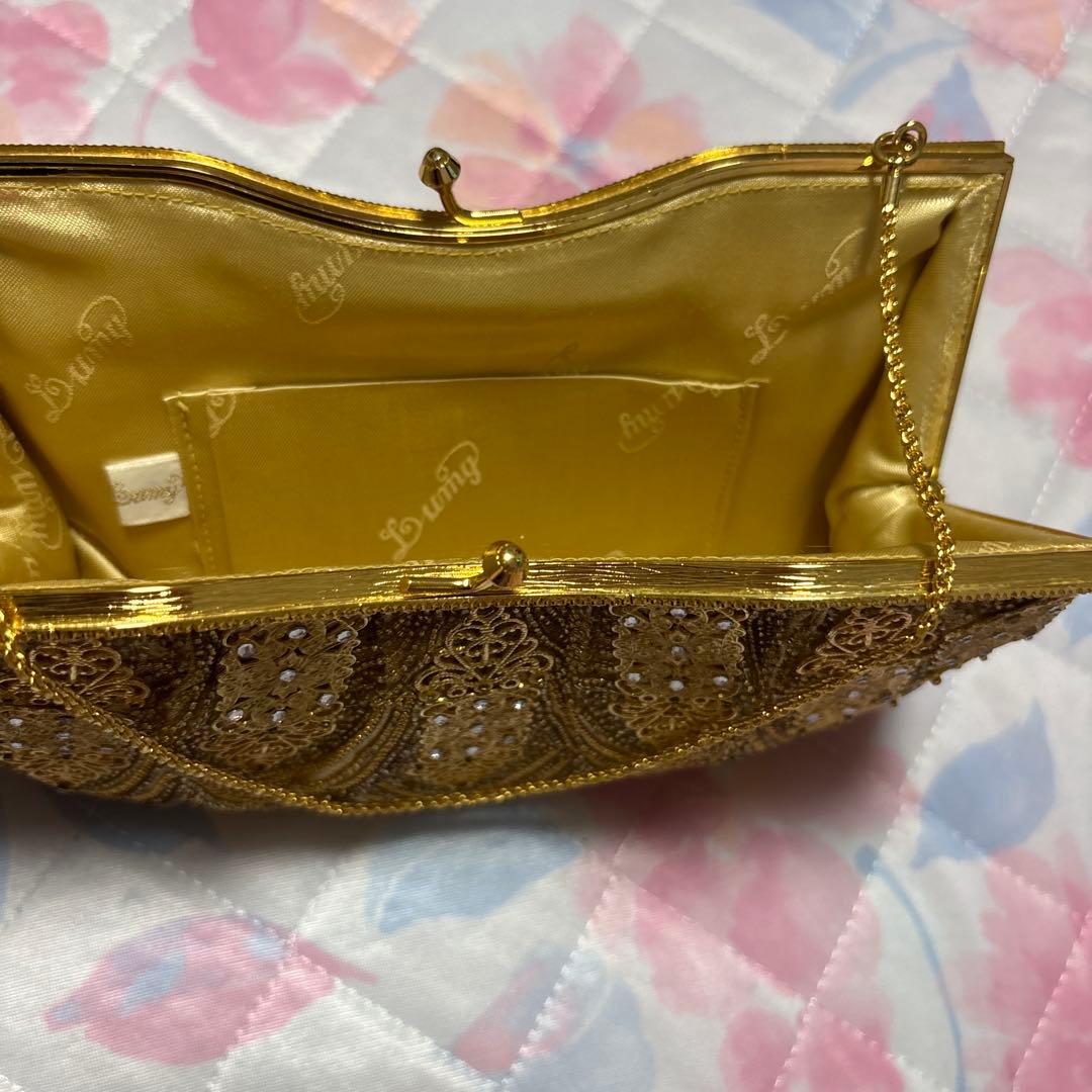 ビーズ刺繍 ゴールド クラッチバッグ