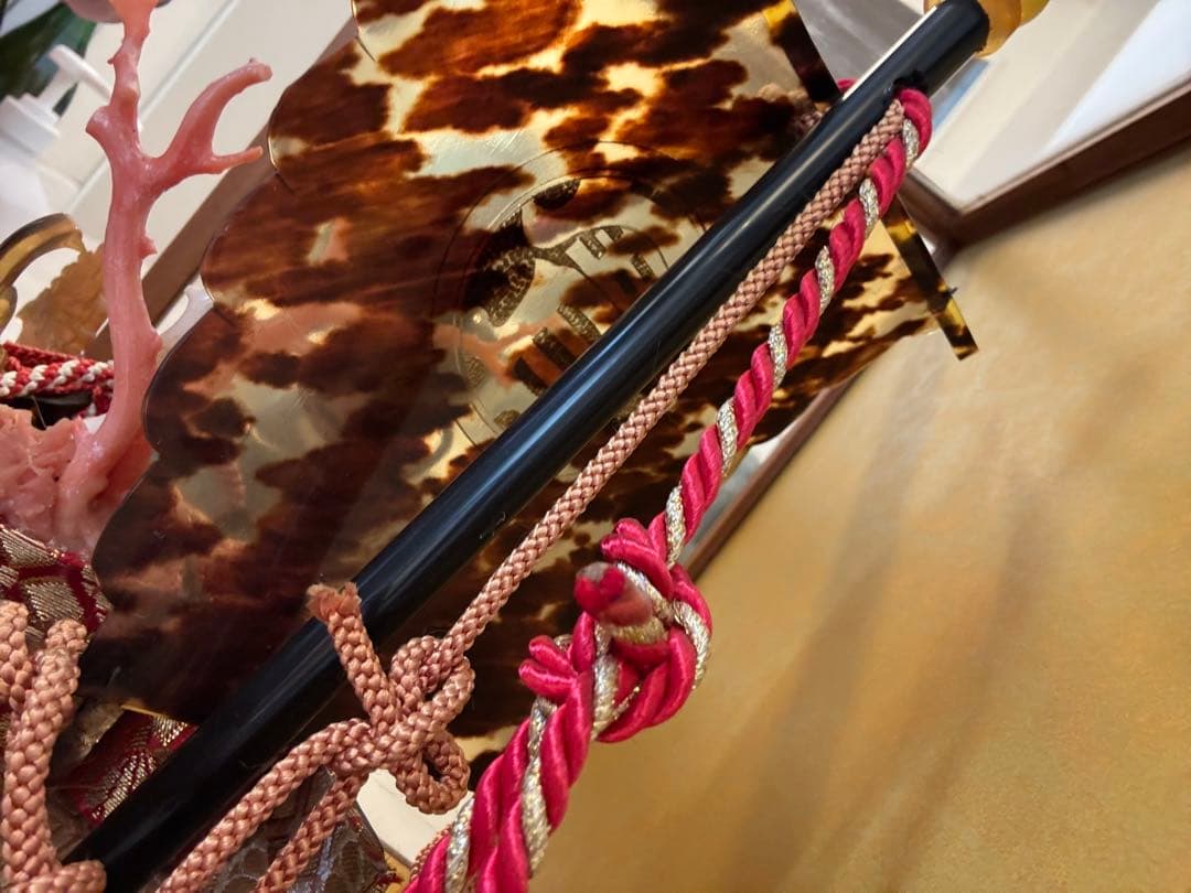 本鼈甲 鼈甲 べっ甲 宝船 置物 白赤珊瑚 ガラスケース 柴田べっ甲店