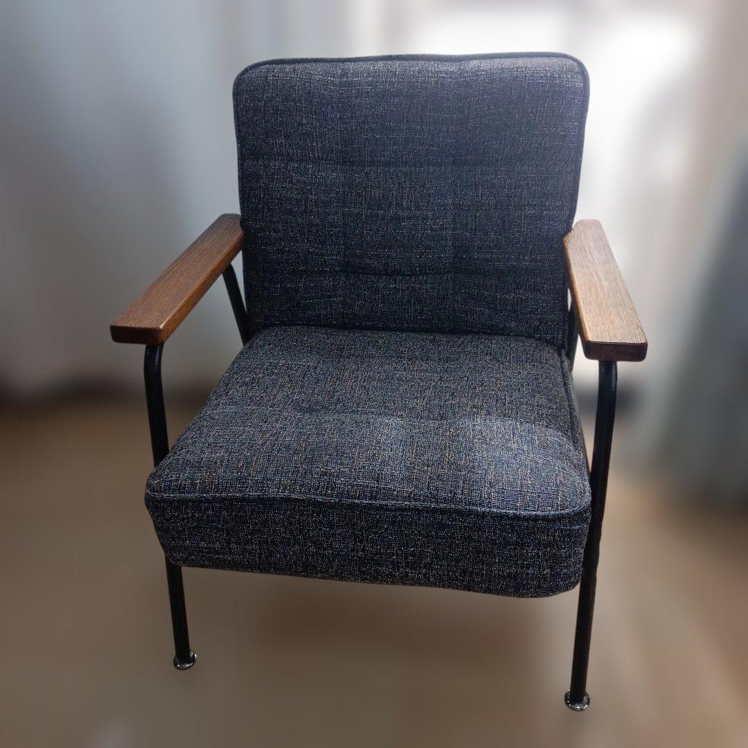 ヴィンテージテイスト　ファブリック １Pソファ　インダストリアル　ブルー