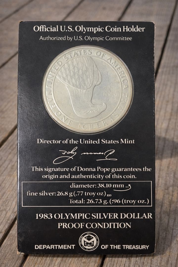 1983 オリンピック銀貨（米国1ドル）プルーフ .900 純銀系 ケース付き