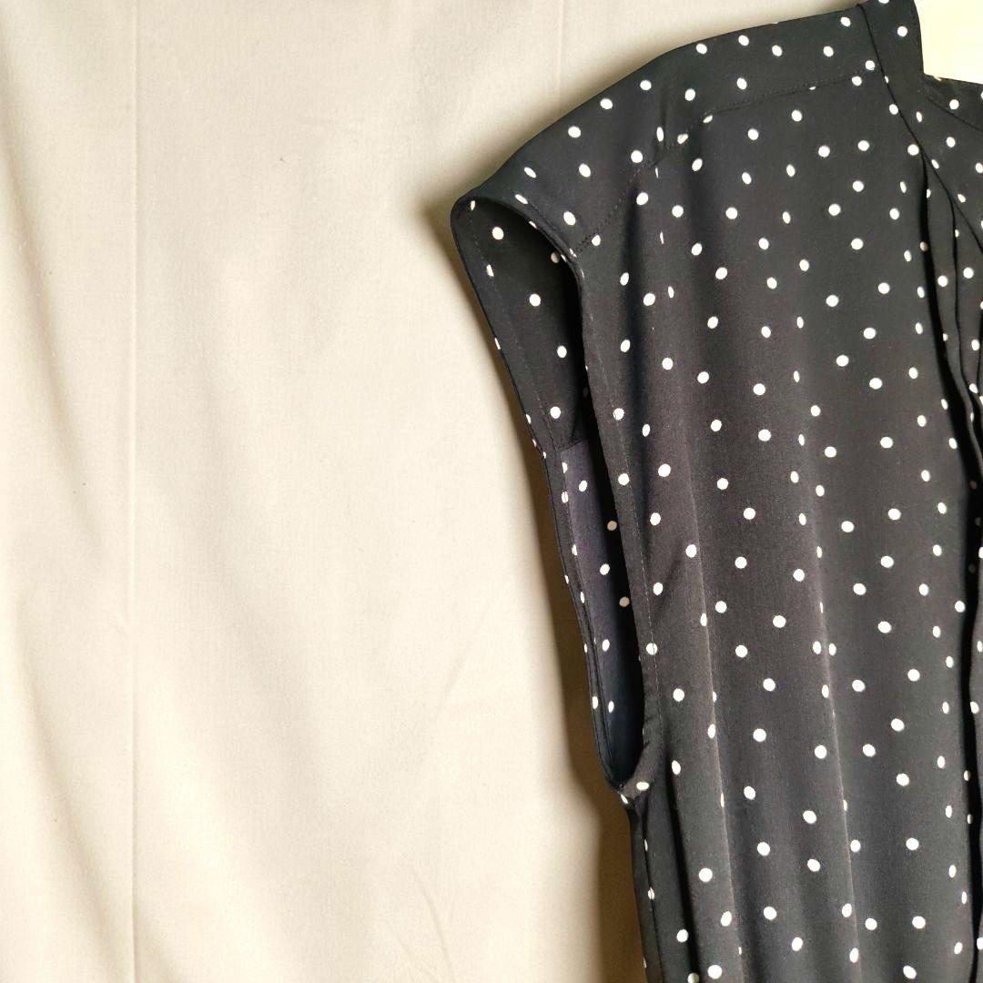 SHIPS シップス ドット ワンピース Web限定 ロング サイドプリーツ 黒