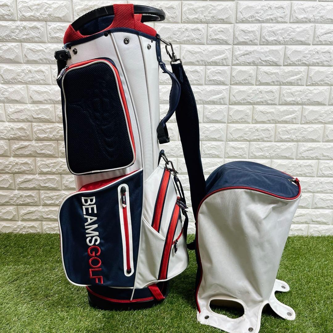 BEAMS GOLF スタンドキャディバッグ 白×赤×青