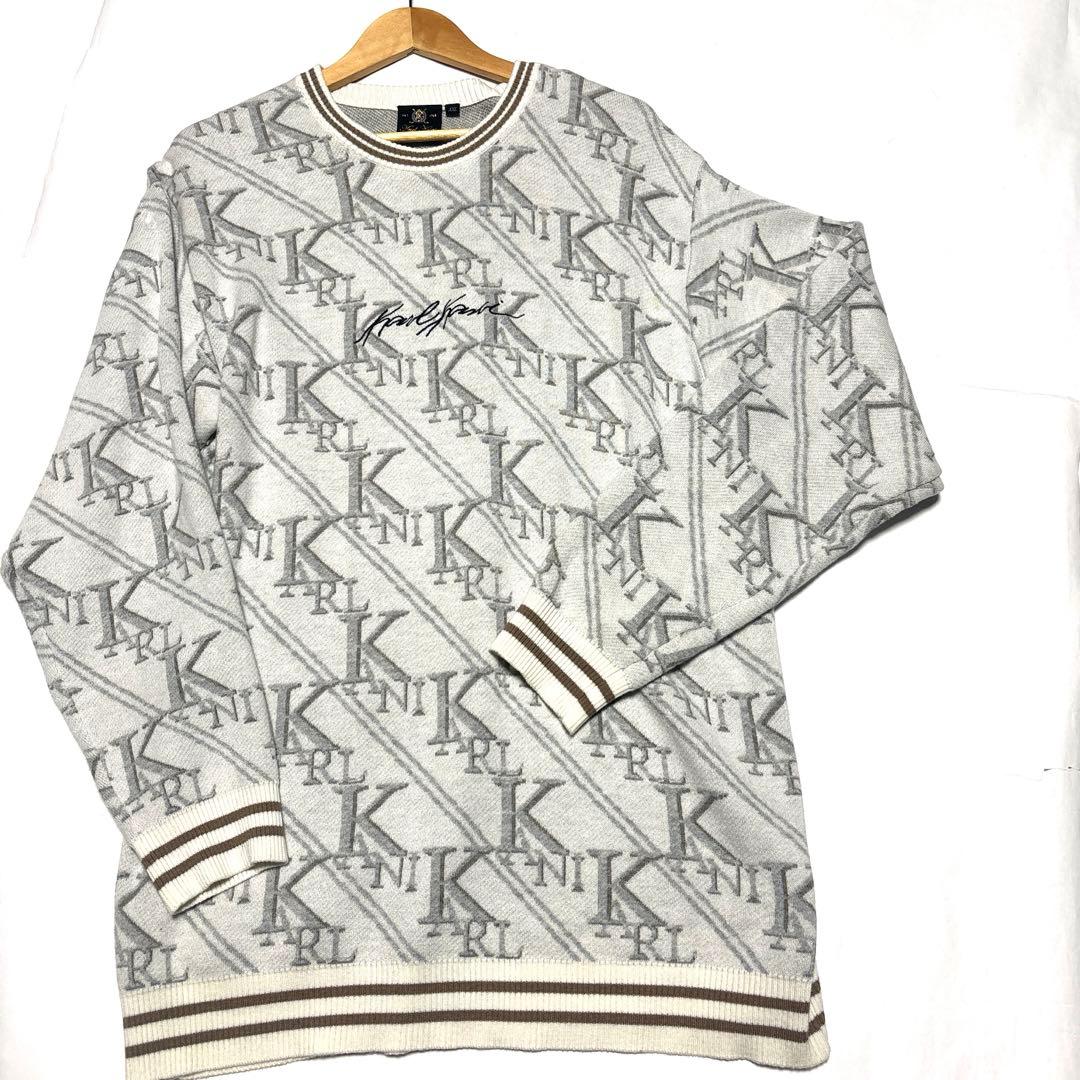KarlKani GOLF エンブレム刺繍 総ロゴ デザイン ニット セーター