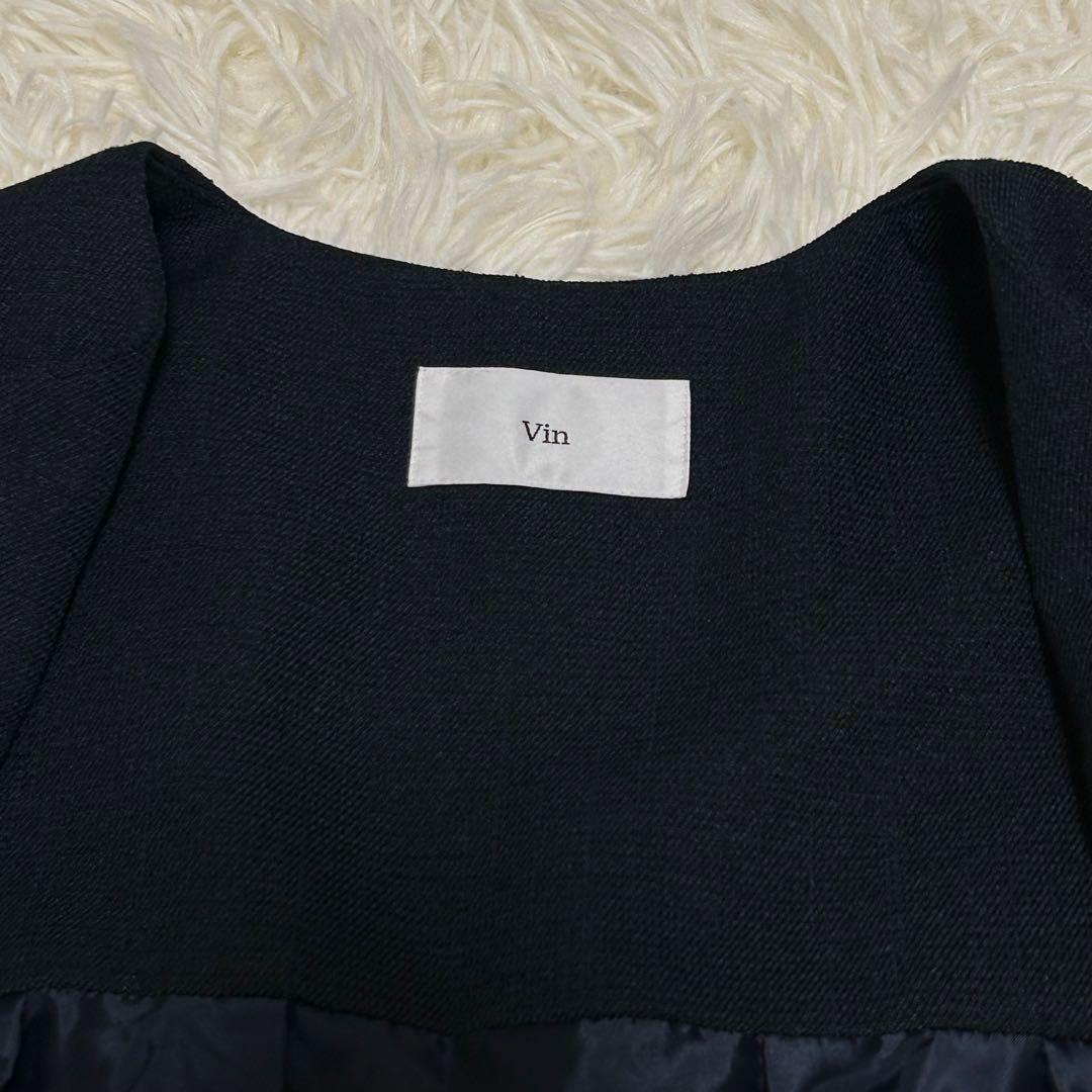 高級 Vin 手洗い可 ポイント　パール　ジレ ヤマダヤ　ネイビー　紺 着用感L