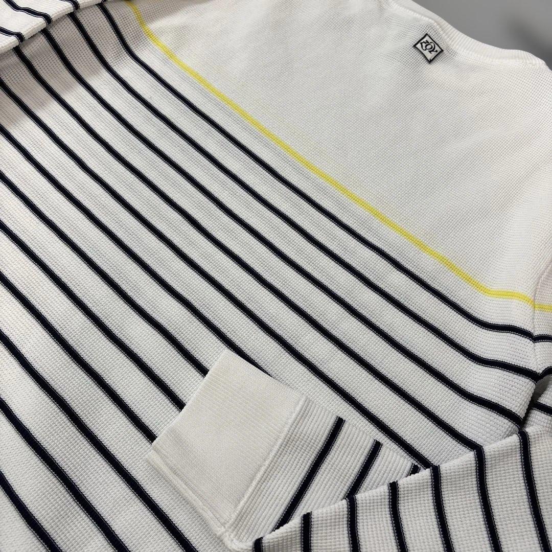 ZOY ゾーイ ボーダークルーネックセータ ホワイト/ネイビー/イエロー
