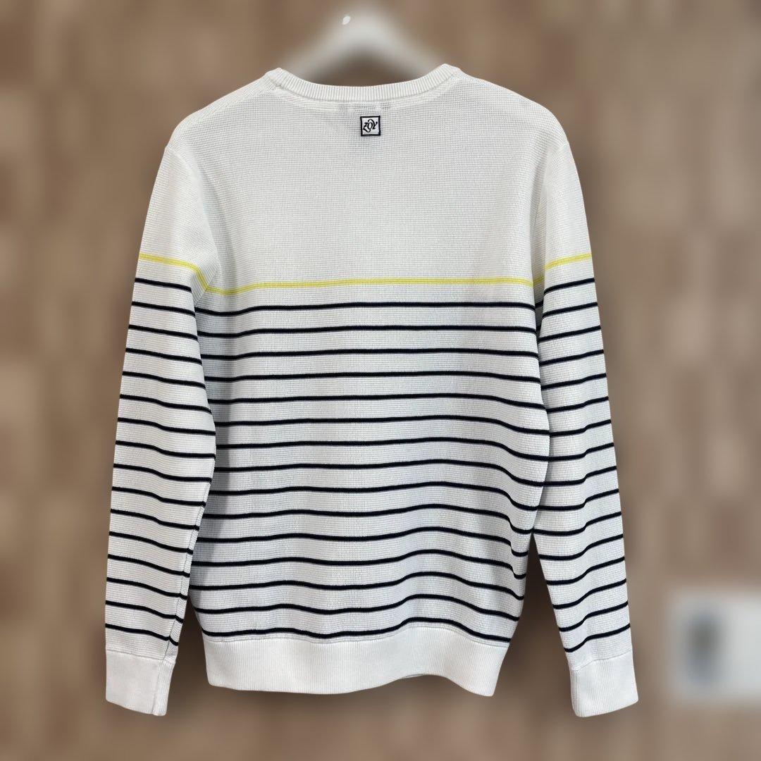ZOY ゾーイ ボーダークルーネックセータ ホワイト/ネイビー/イエロー