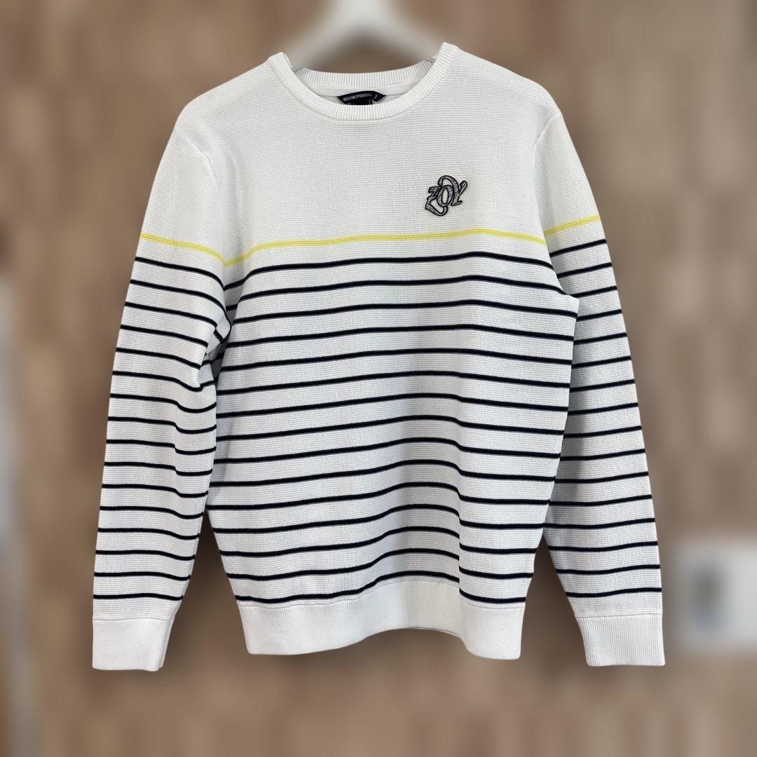 ZOY ゾーイ ボーダークルーネックセータ ホワイト/ネイビー/イエロー