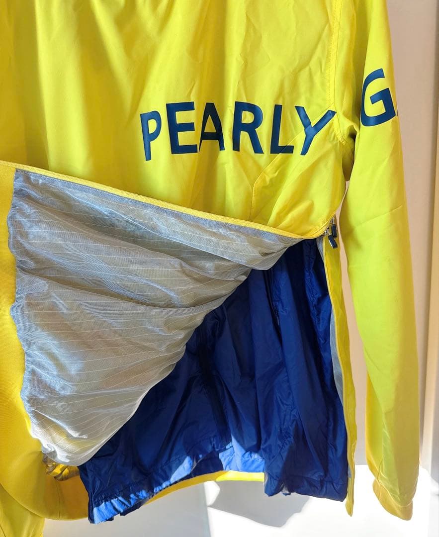 美品 ★ パーリーゲイツ ツインスニード 保温/防寒 メンズ ブルゾン 黄 紺