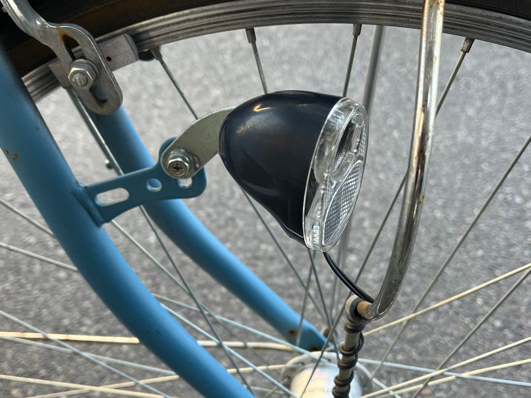 美品中古6段変速自転車⭐︎LEDオートライト⭐︎大型籐風カゴ⭐︎ブルー⭐︎配達地域限定⭐︎
