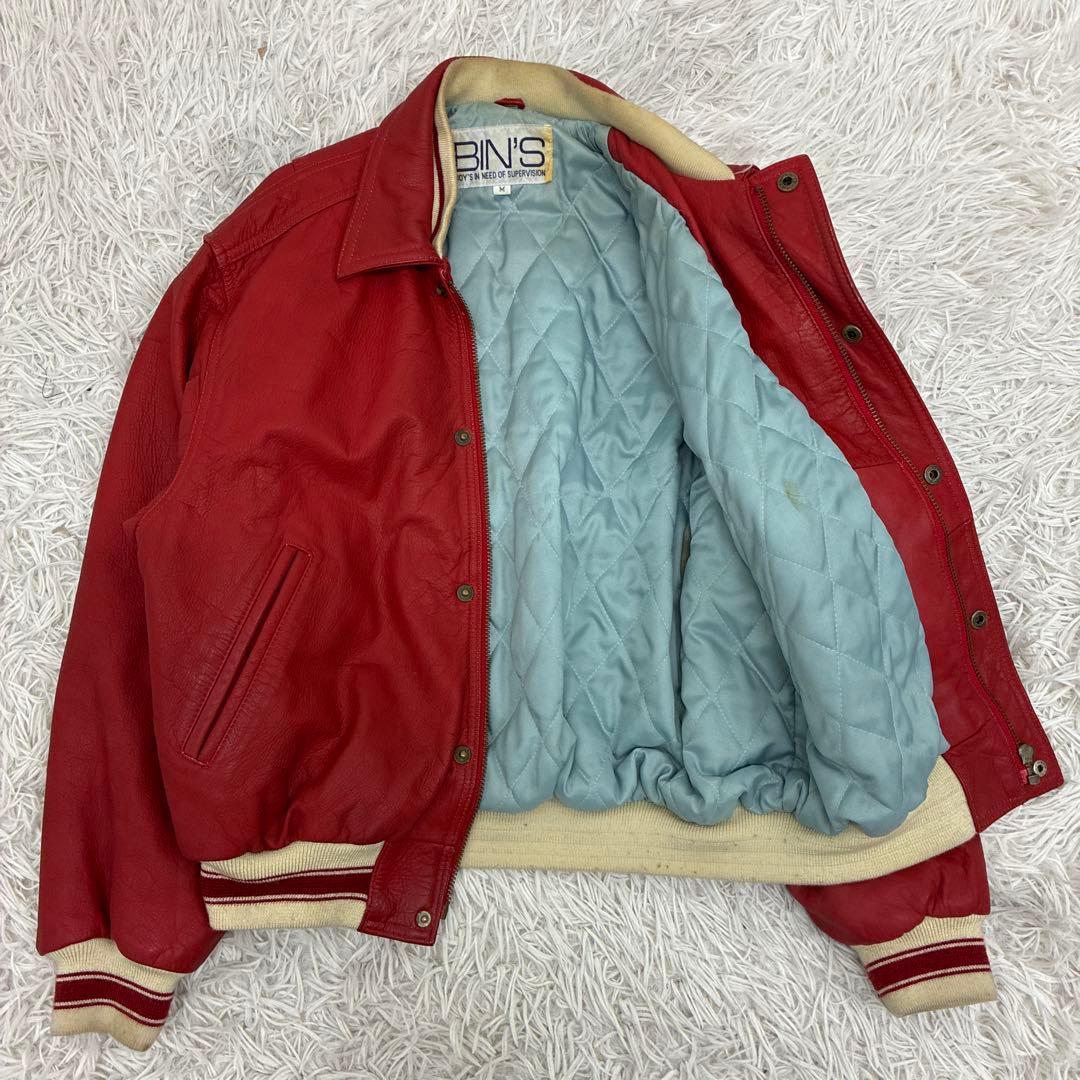 ヴィンテージ　BIN'S　本革　スタジャン　レザージャケット　裏キルティング　M
