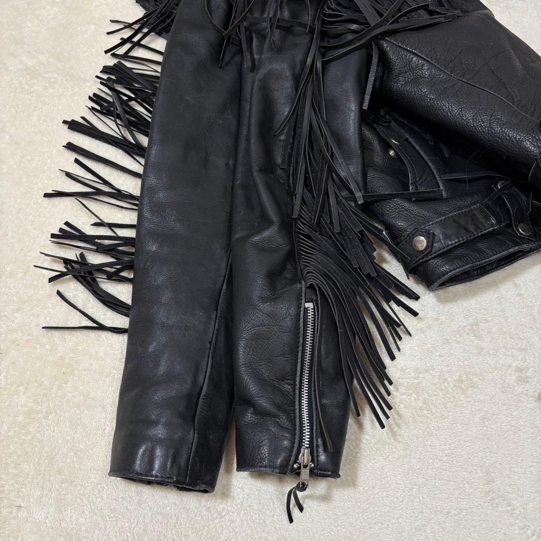 FIRST 本革 フリンジ ライダースジャケット ブラック