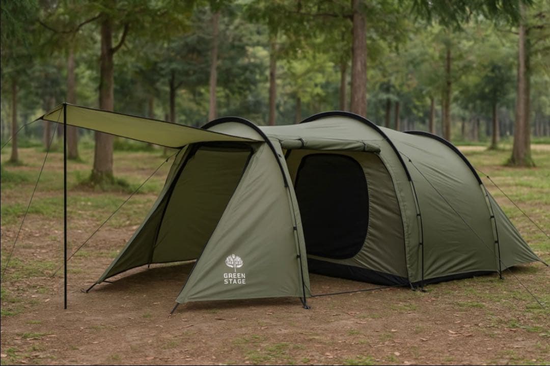 新品　グリーンステージ　2ルームトンネルテント　キャリーバッグ付属　4〜5人用