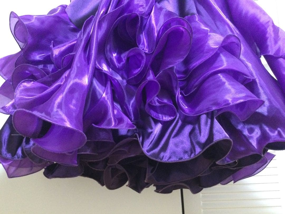 社交ダンスドレス オフショルダー フリル付き　紫色M~L