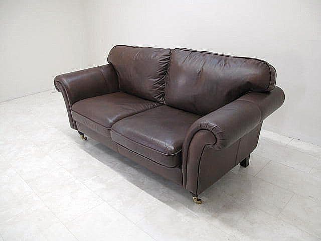 ローラアシュレイ「モーティマ」本革張り2人掛けソファ　英国クラシック 希少モデル