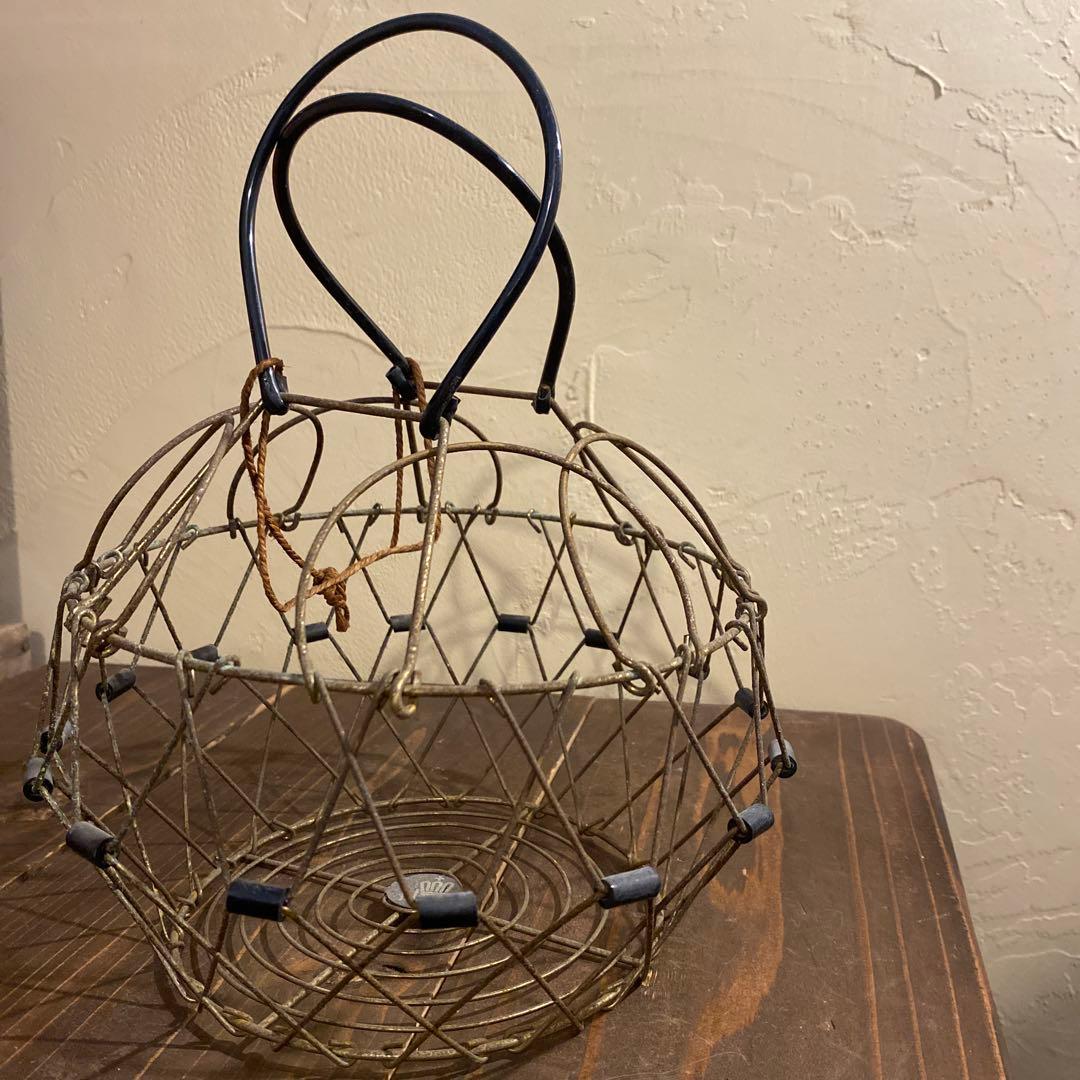 ワイヤーフルーツバスケット　折りたたみ　アンティーク