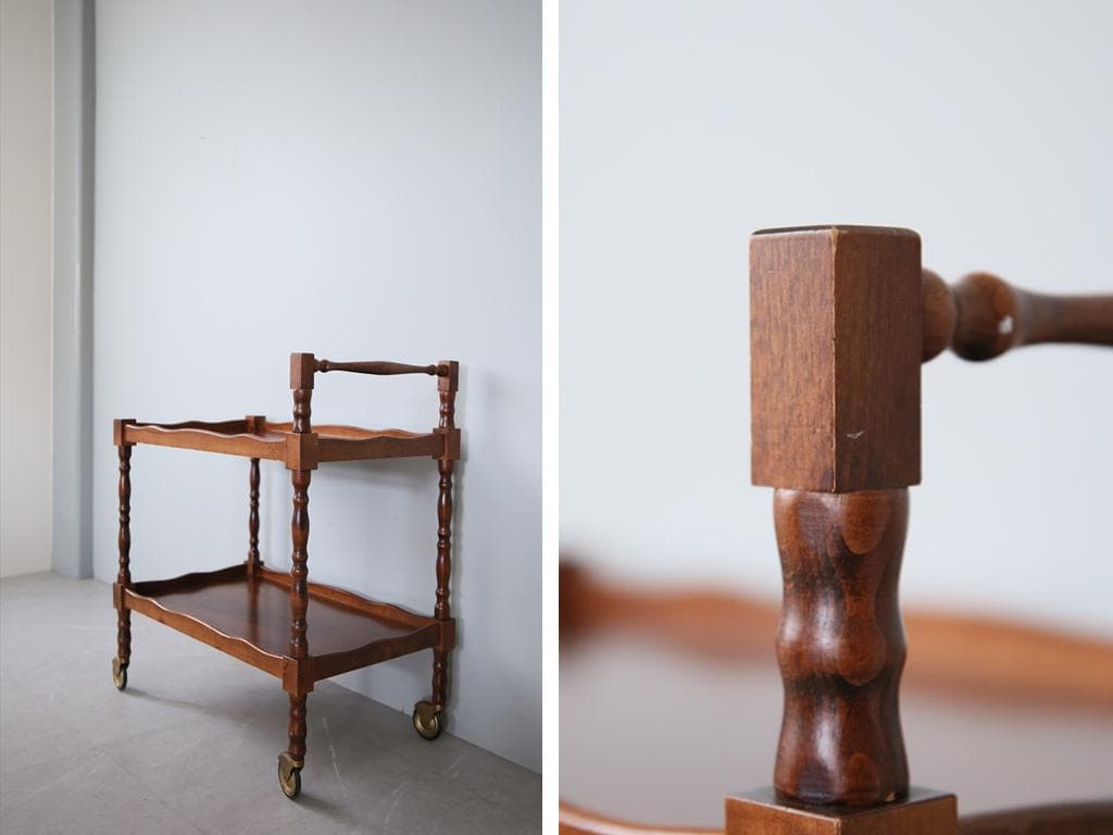 英国アンティーク木製キッチンワゴン/トロリー/飾り棚サイドテーブル机92-191