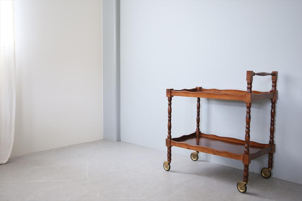 英国アンティーク木製キッチンワゴン/トロリー/飾り棚サイドテーブル机92-191