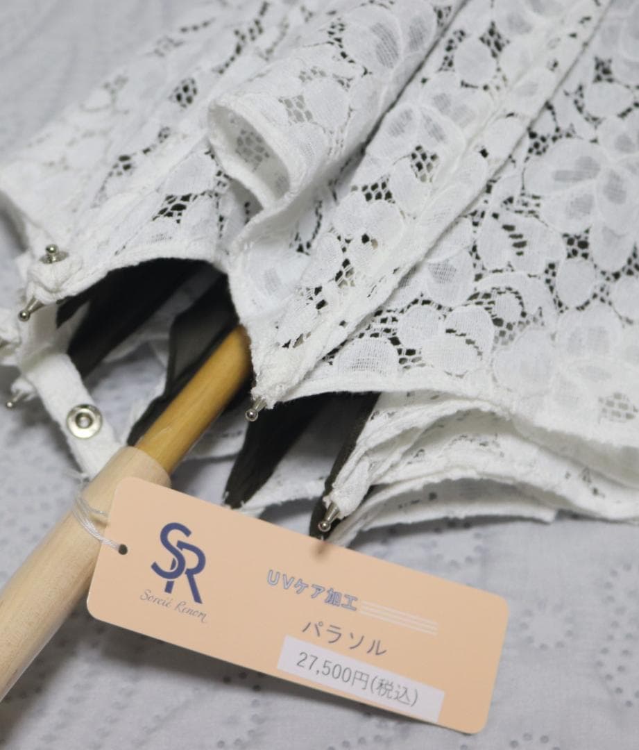 27,500円新品【長傘 日傘】綿100％ 繊細フラワー総レース かわず張り 白