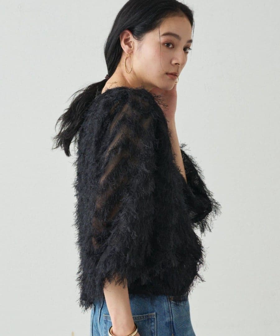 【Loungedress】ジャガードフェザーブラウス