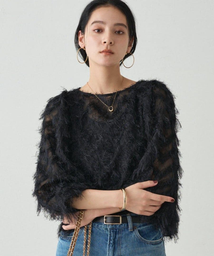 【Loungedress】ジャガードフェザーブラウス