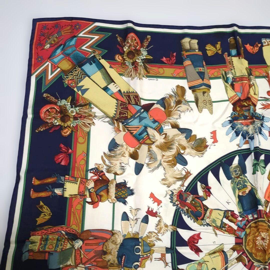 HERMES カレ 90 カチナ kachinas インディアン ネイビー