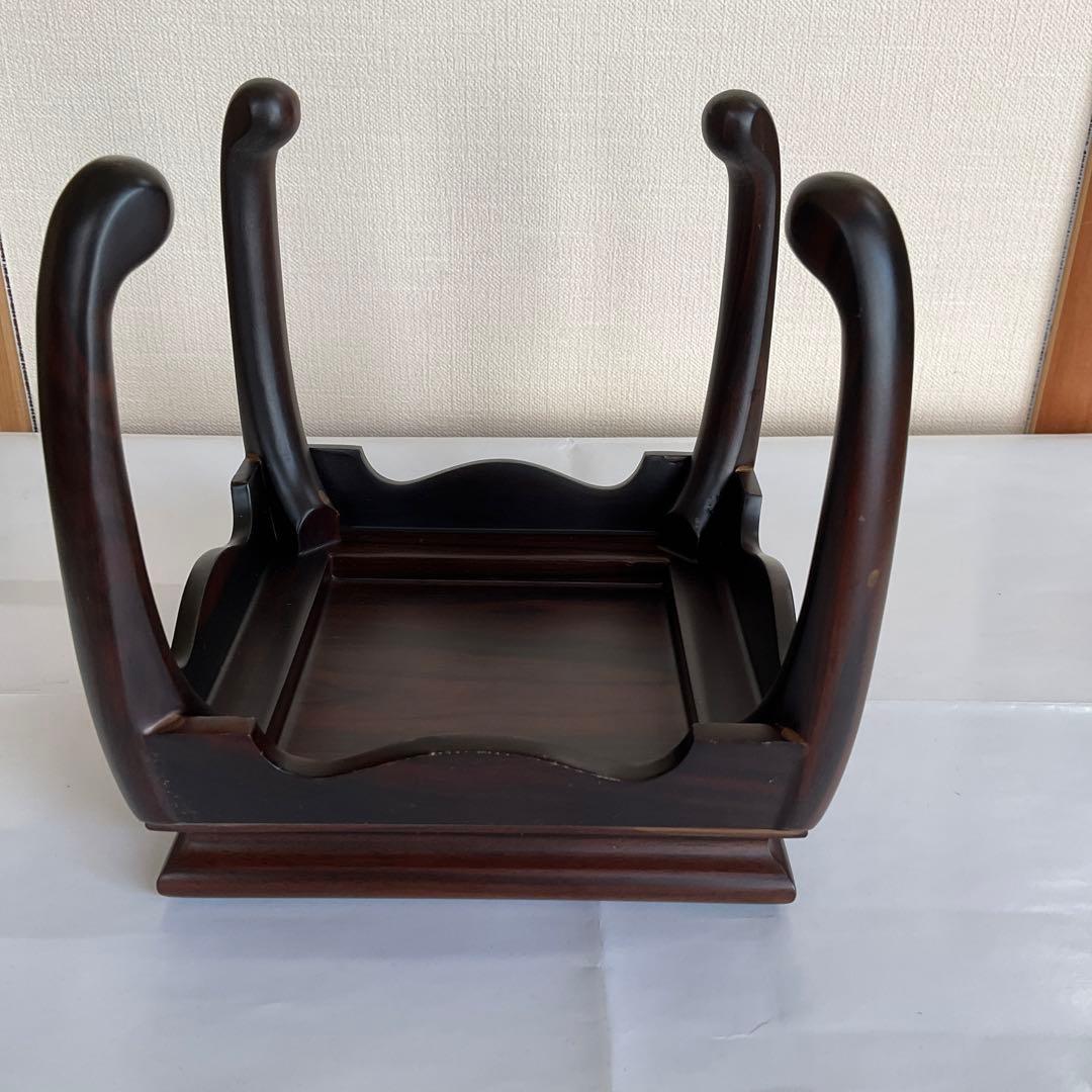 信州の焼物　佐久市臼田町入沢焼小壺　幕末〜明治時代頃、黒檀花台付　珍品