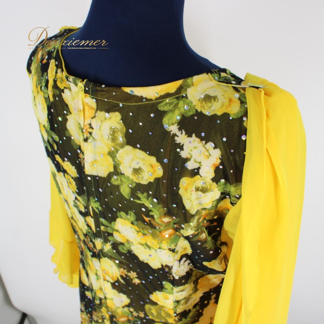 【社交ダンス衣装】ワンピース ドレス ACROSS 黄色 黒 緑 イエロー 花柄