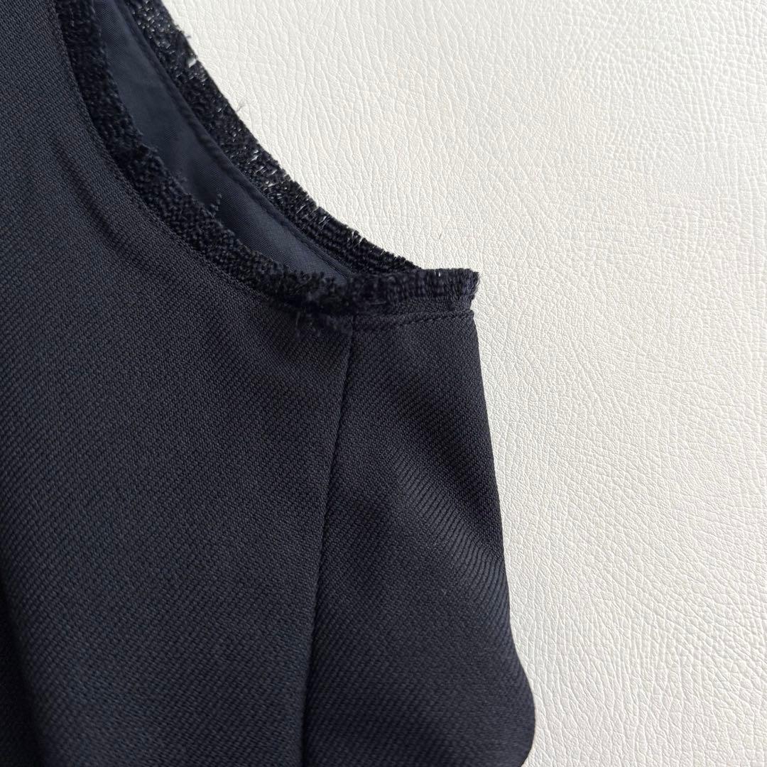 OUR 洗えるフリンジベスト ネイビー Vネック フリーサイズ