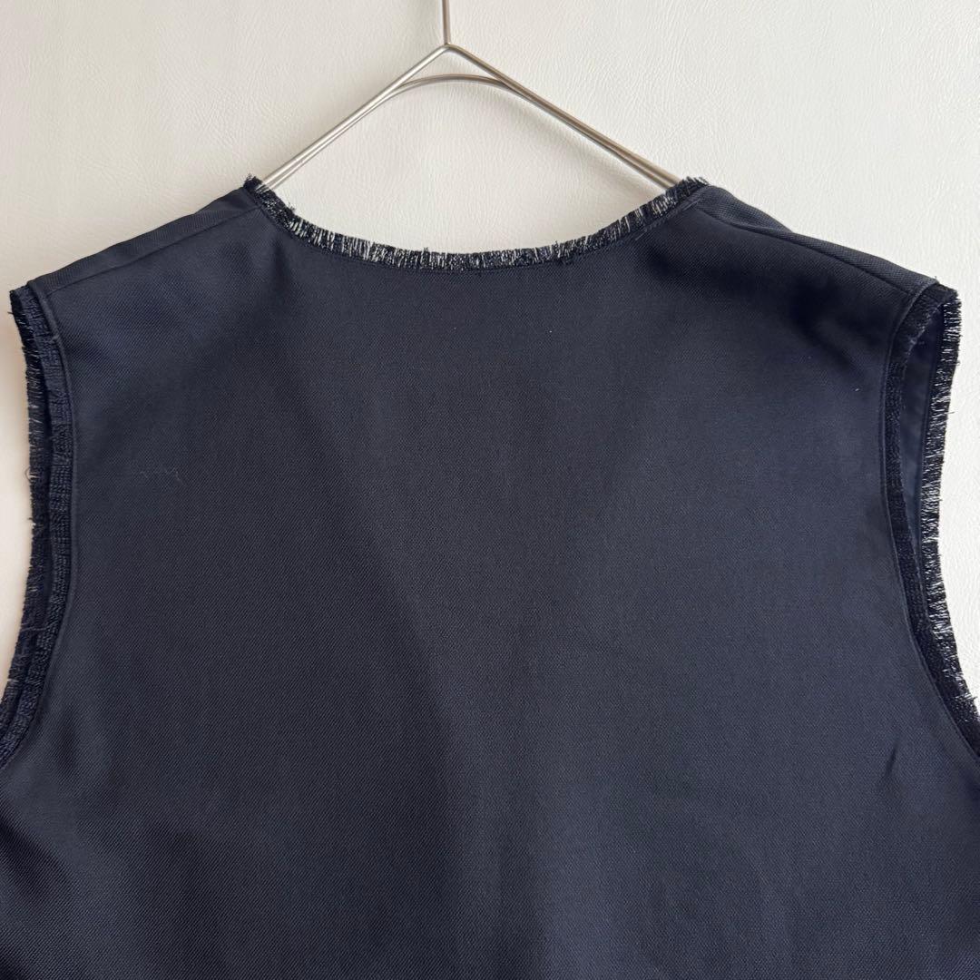 OUR 洗えるフリンジベスト ネイビー Vネック フリーサイズ