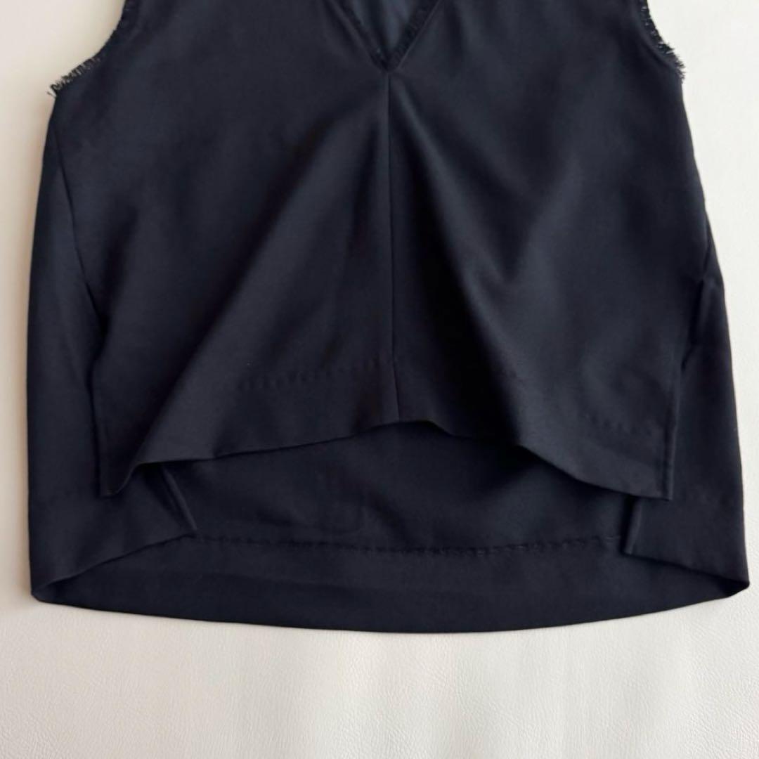 OUR 洗えるフリンジベスト ネイビー Vネック フリーサイズ