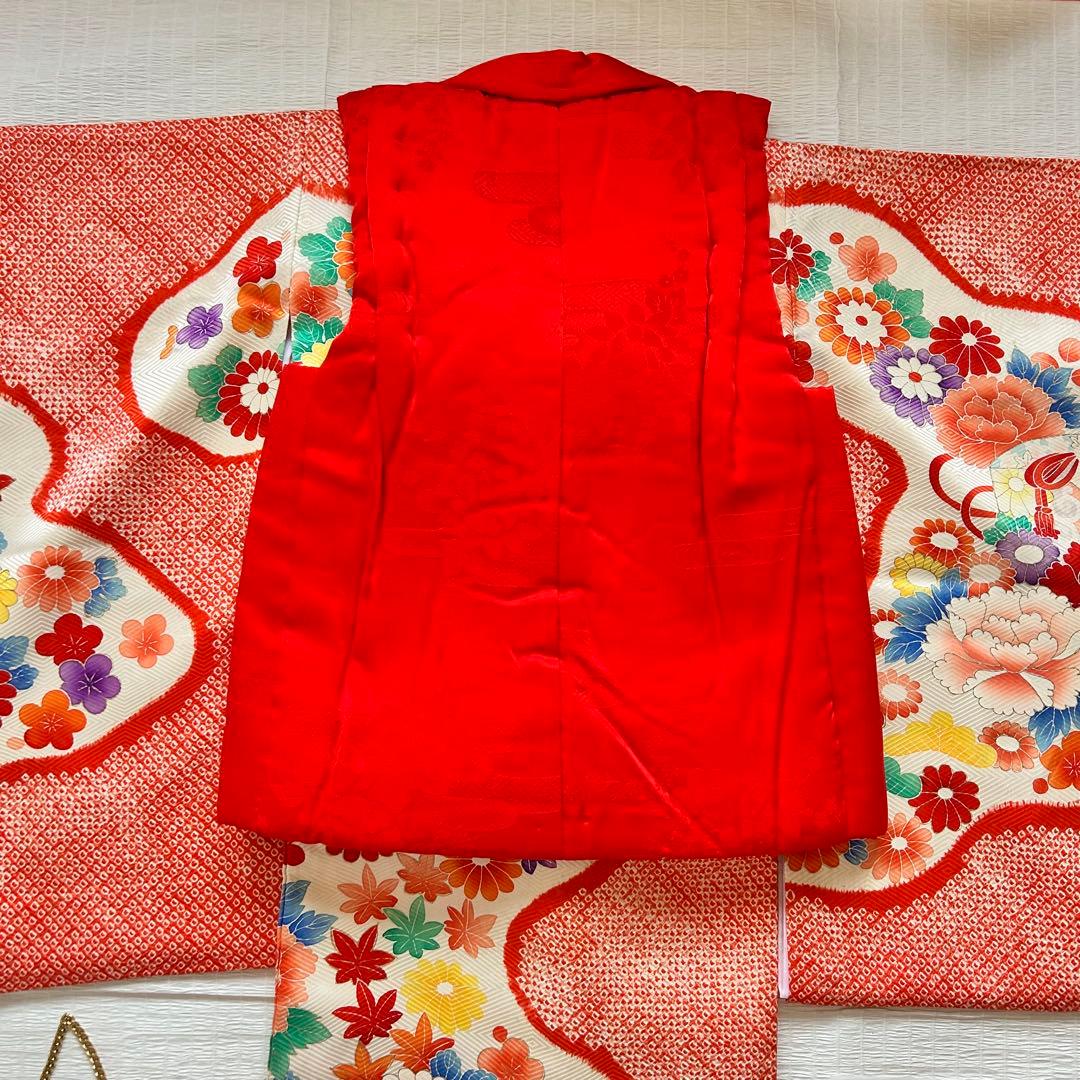 七五三 3歳 着物 753 正絹 総絞り 被布 赤 子供着物 女の子 花
