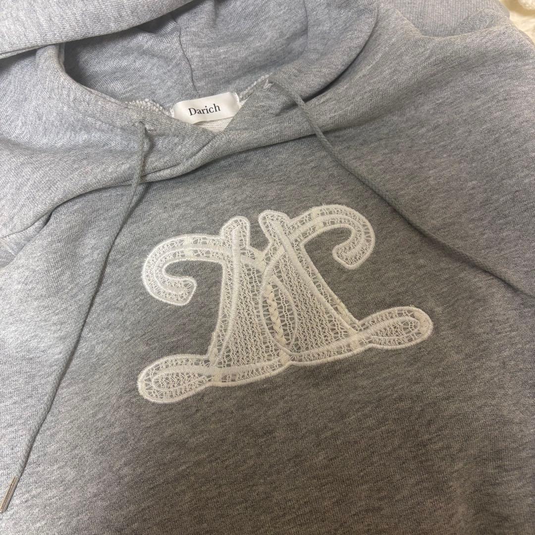ダーリッチ レースアップリケロゴフーディ グレー