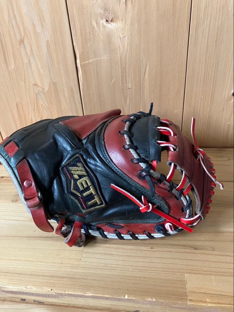 爆音　良型ZETT 軟式オーダーキャッチャーミット　刺繍なし 黒/赤