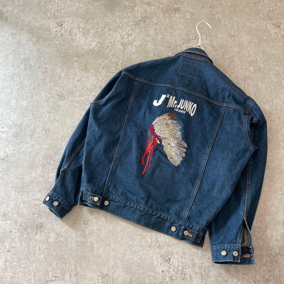90s ミスタージュンコ　デニムジャケット 背面刺繍 インディアン　L XL