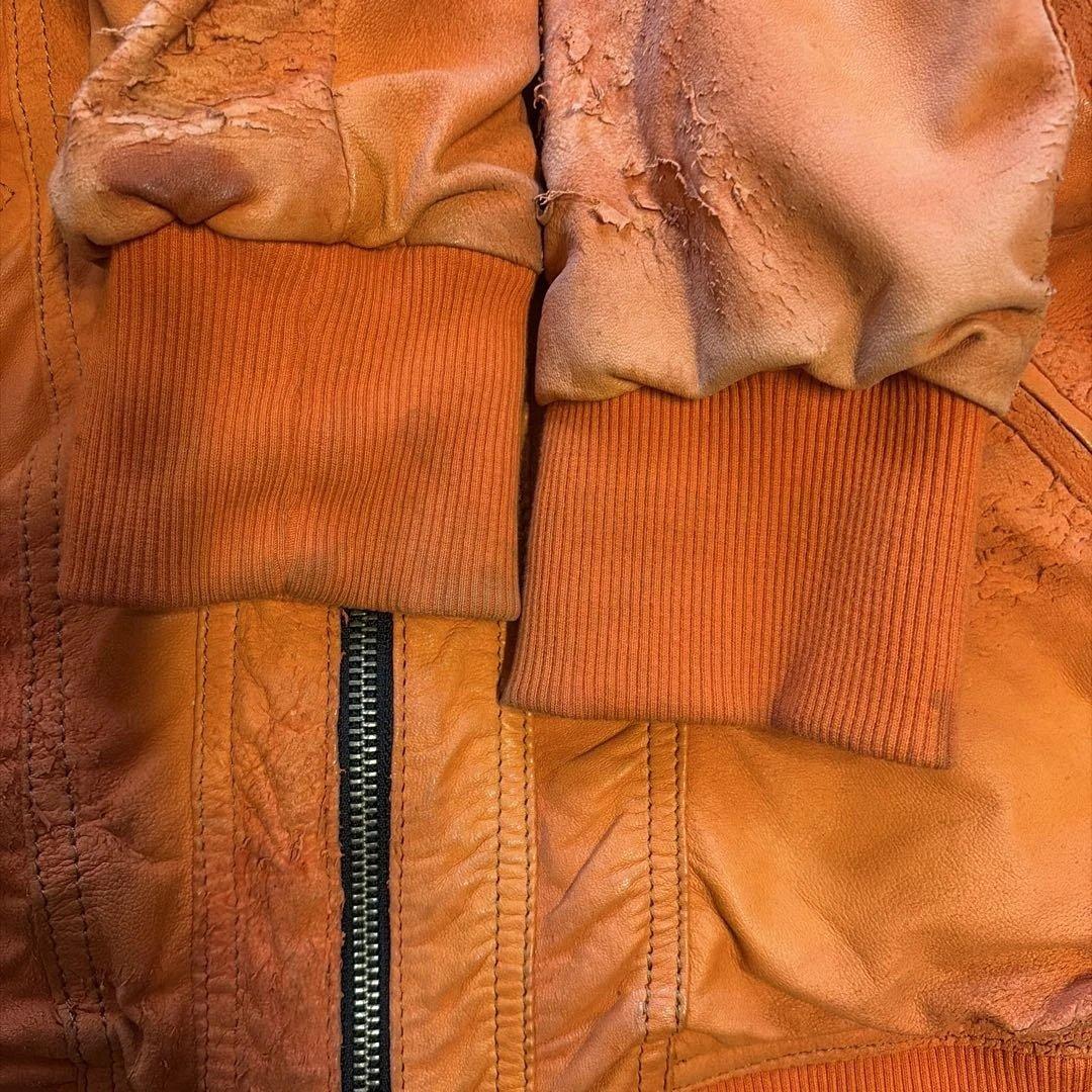 14th addiction レザージャケット　グランジ加工　ダブルジップ