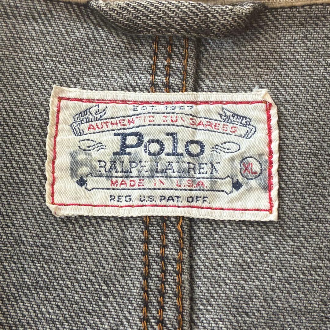 【美品】80s ラルフローレン 白タグ USA製 デニムジャケット 黒 ブラック