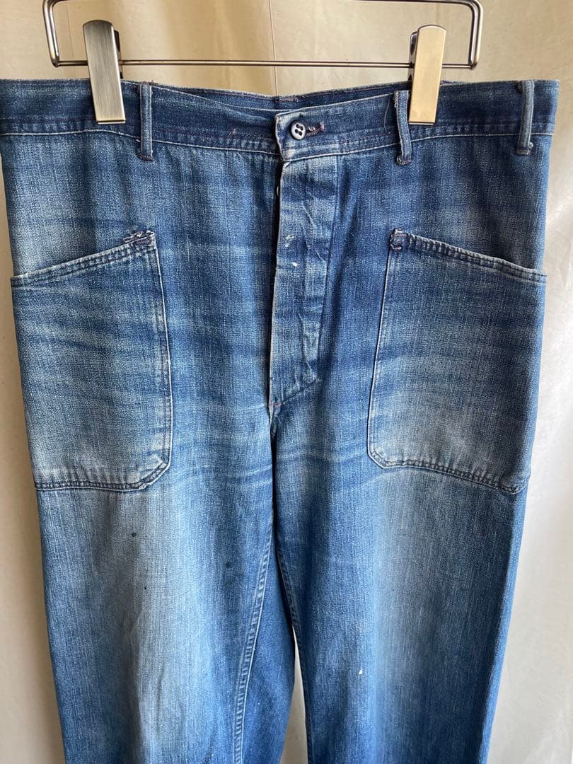 【 US NAVY 】 40s デニム 巻きパンツ ヒゲ グッドサイズ