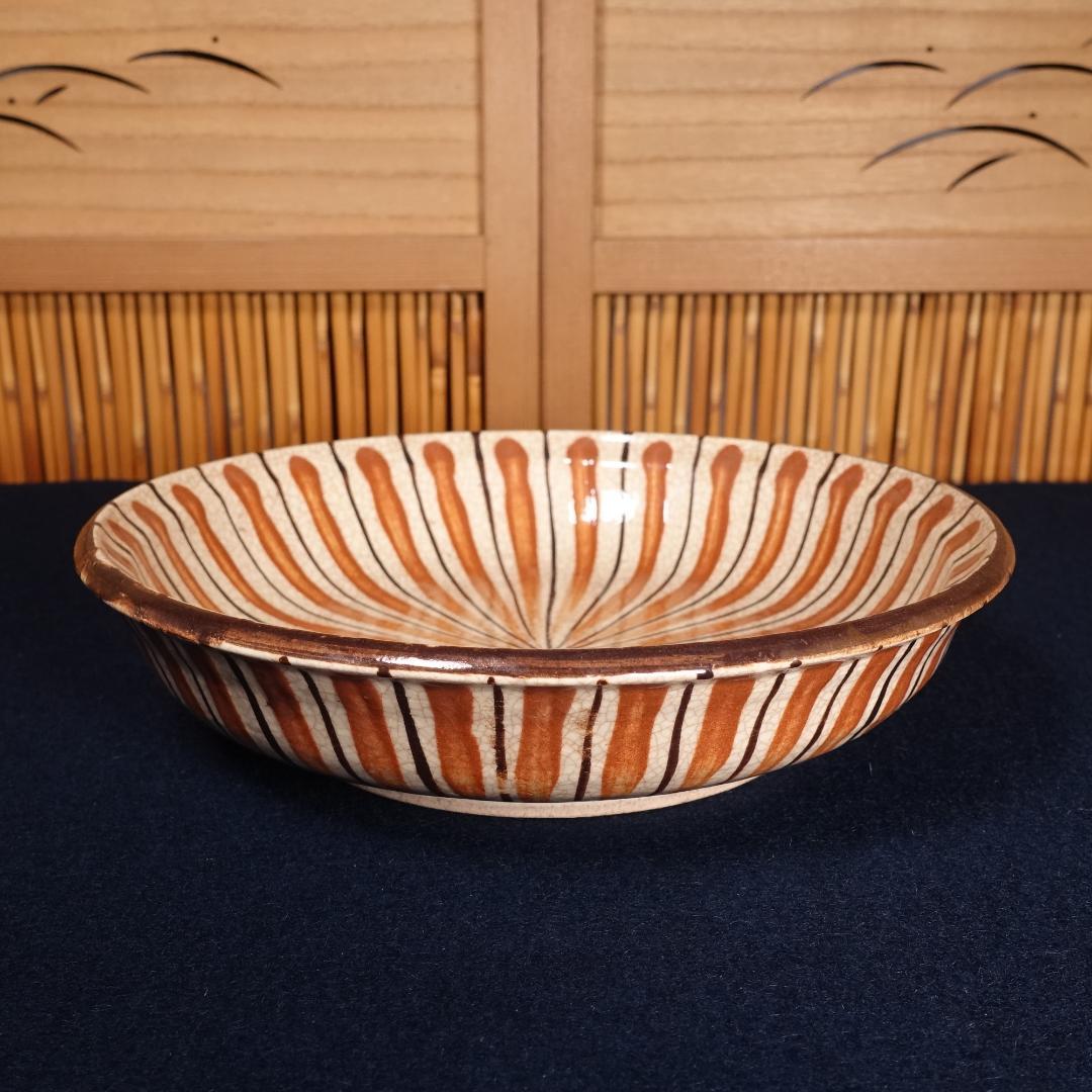 瀬戸本業窯 水野半次郎 麦藁手 大皿 合箱 栞 民藝